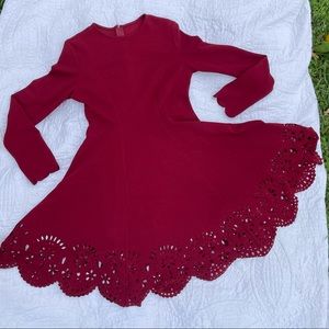 Beautiful Red Dress With Scalloped Hem and Lacy Bottom